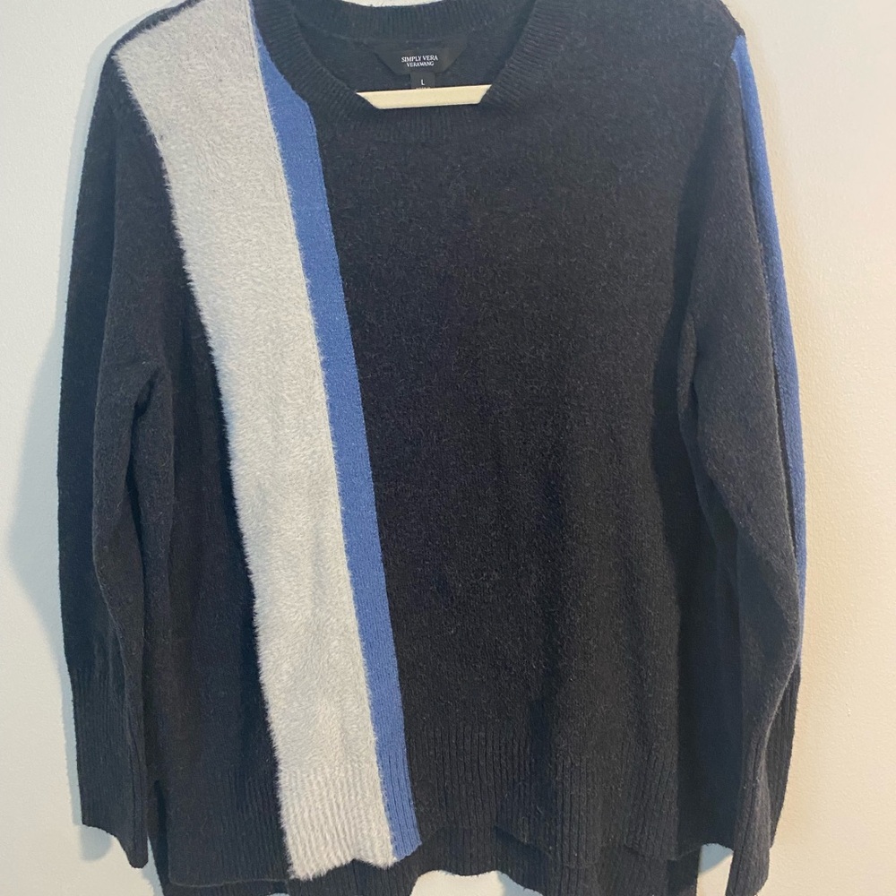 Vera Wang Black Sweater with Blue and White Accents
